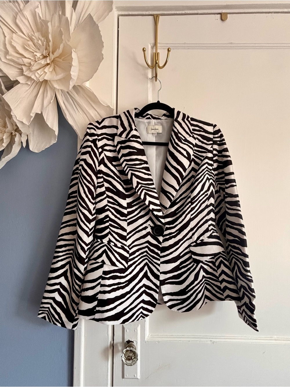Neiman Marcus Black and White Zebra-Print Blazer